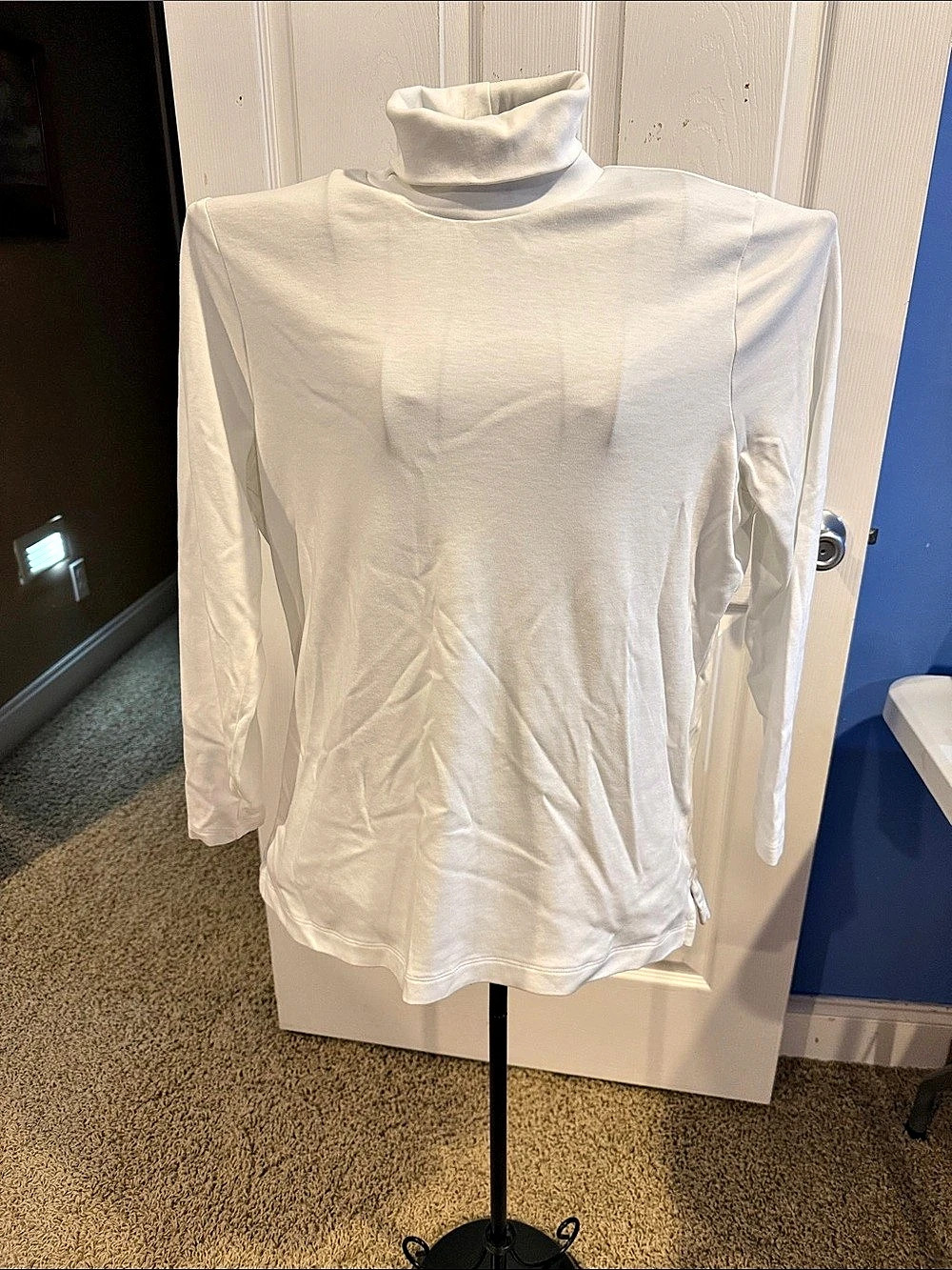 LANDS' END Long Sleeve Turtleneck 100% Supima Cotton Top White 1X 16W - 18W